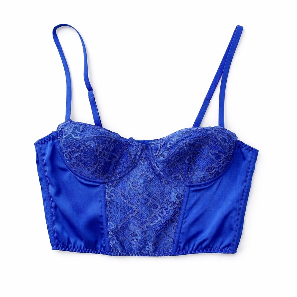 BDG Urban Outfitters Royal Blue Lace and Satin Corset Crop Top Size small - Picture 1 of 9